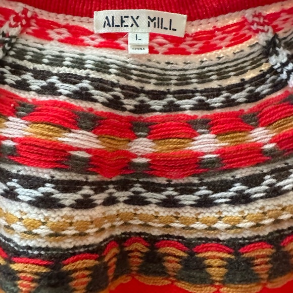 Alex Mill red merino wool fair isle cardigan, size L - Picture 5 of 7